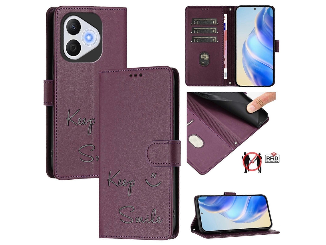 Capa De Couro Para Celular Com Rfid E Relevo Smile