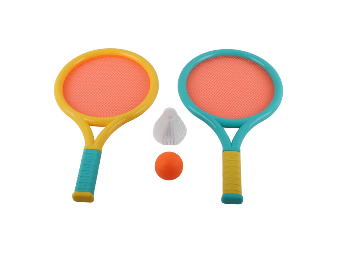 Conjunto de 2 Raquetes e 2 Bolas de Badminton para Crianças, Durável, Leve, Anti Derrapante, Azul e Amarelo S/MARCA