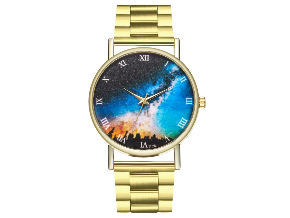 Reloj De Pulsera De Pareja Retro De Acero Dorado Estrella Cielo Cuarzo Moda Zhoulianfa