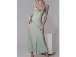 Vestido de cetim Fasst, sem mangas, com gola V, longo, elegante, primavera/verão, S/MARCA