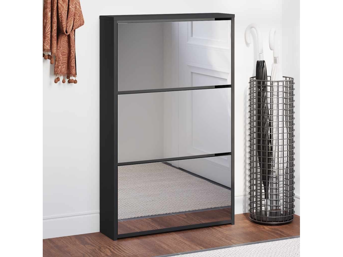 Vidaxl Sapateira Com Espelho 3 Camadas Preto 63x17x102,5 Cm