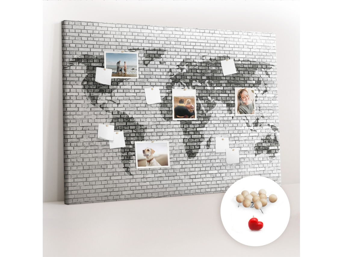 Painel De Cortiça Para Parede Parede De Tijolos Mapa-múndi Para O Quarto Das Crianças Espelharte (140x100 Cm)