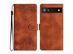 Capa De Couro Pu Com Estampa De Borboleta E Flor Para Google Pixel 8a