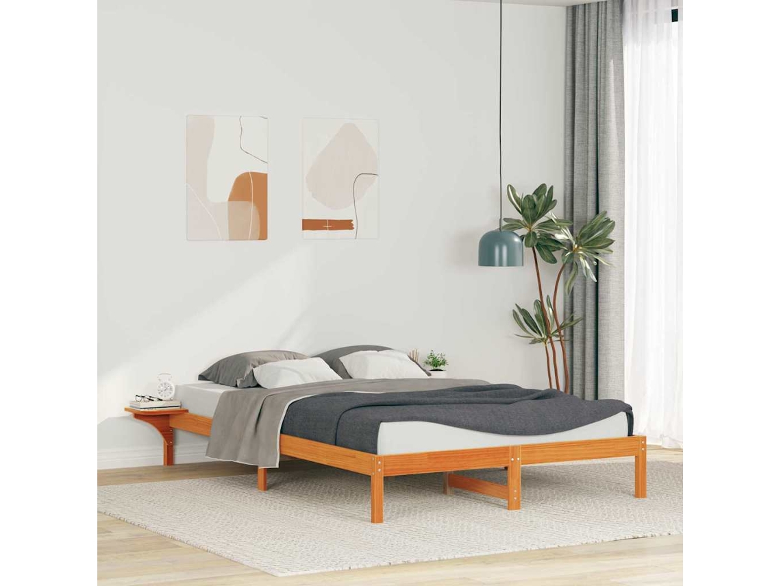 Vidaxl Cama Com Mesas Laterais Marrom Cera 160 X 220 Cm