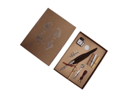 Set Pluma De Pena Retro Con Grabados Para Caligrafía Escritura Suave Regalo Marrón Sfdps038019
