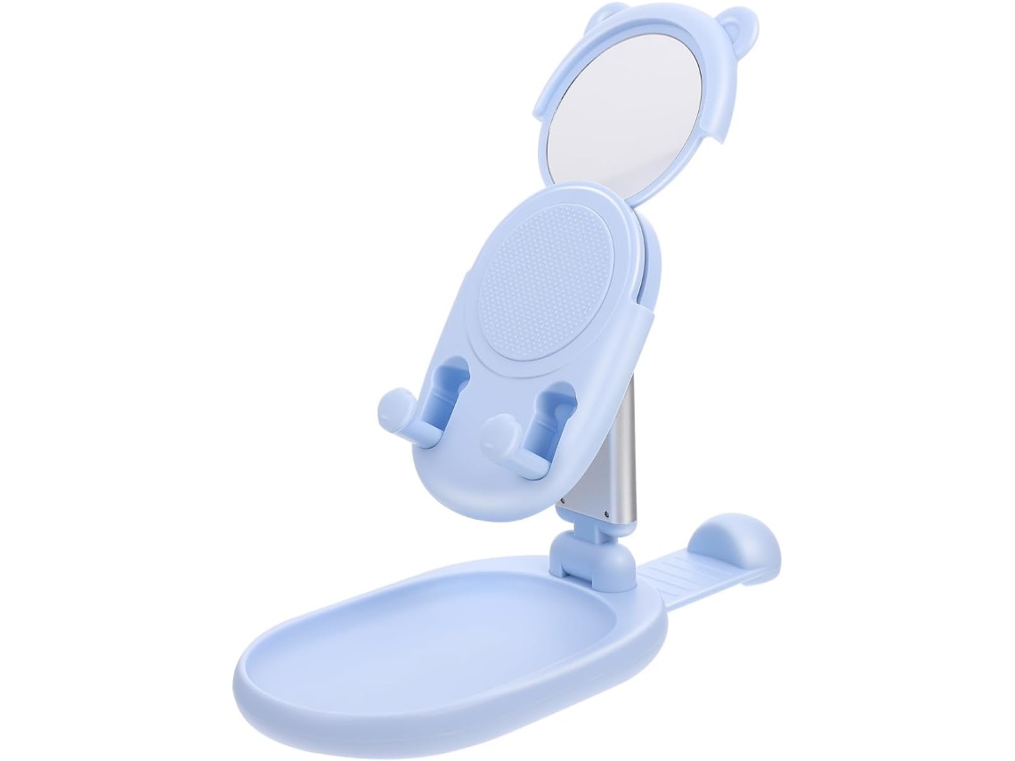 Suporte Ajustável Para Celular Com Espelho Integrado, Feito De Abs E Liga Metálica.