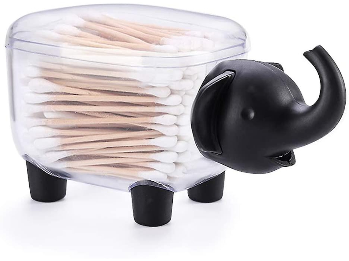 Porta Palitos E Algodão Em Formato De Elefante Com Tampa Aquaforge (elefante Preto)