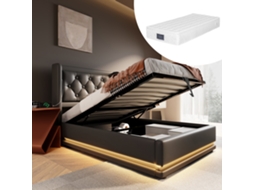 Cama 90x200 Pu Preto Com Led Usb-c E Colchão