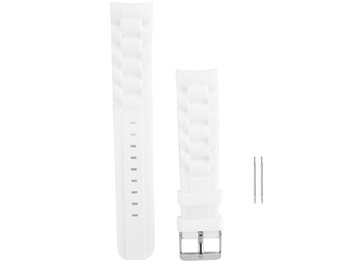 Pulseira de silicone para relógio com fivela de pino, substituição de 20 mm, branca.