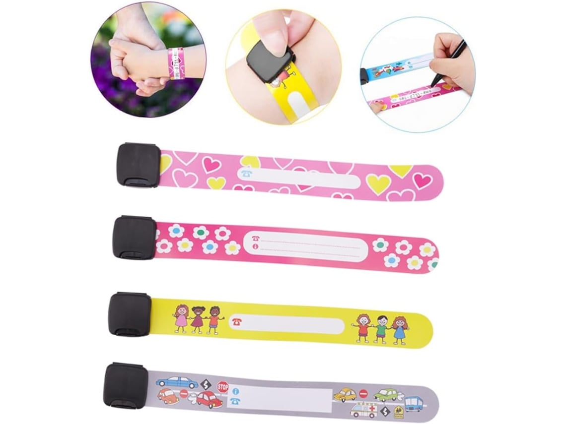 Pulseiras anti-perda infantis, descartáveis, em PVC, à prova d'água, pacote com 16 unidades, designs adoráveis.