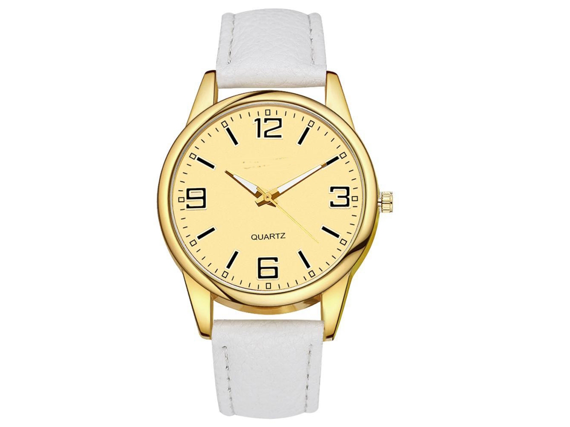 Relógio de pulso feminino Gaiety Luxury Noble, com caixa redonda e pulseira de PU, analógico (branco)