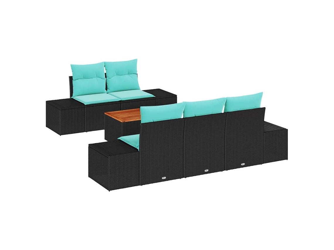 Maison Exclusive - Conjunto De Sofá De Jardim 6 Unid. Preto E Turquesa Vime Pe