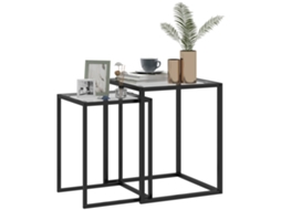 Conjunto de Duas Mesas Laterais/ Centro Empilháveis Aço Preto | SINI TECH STORE