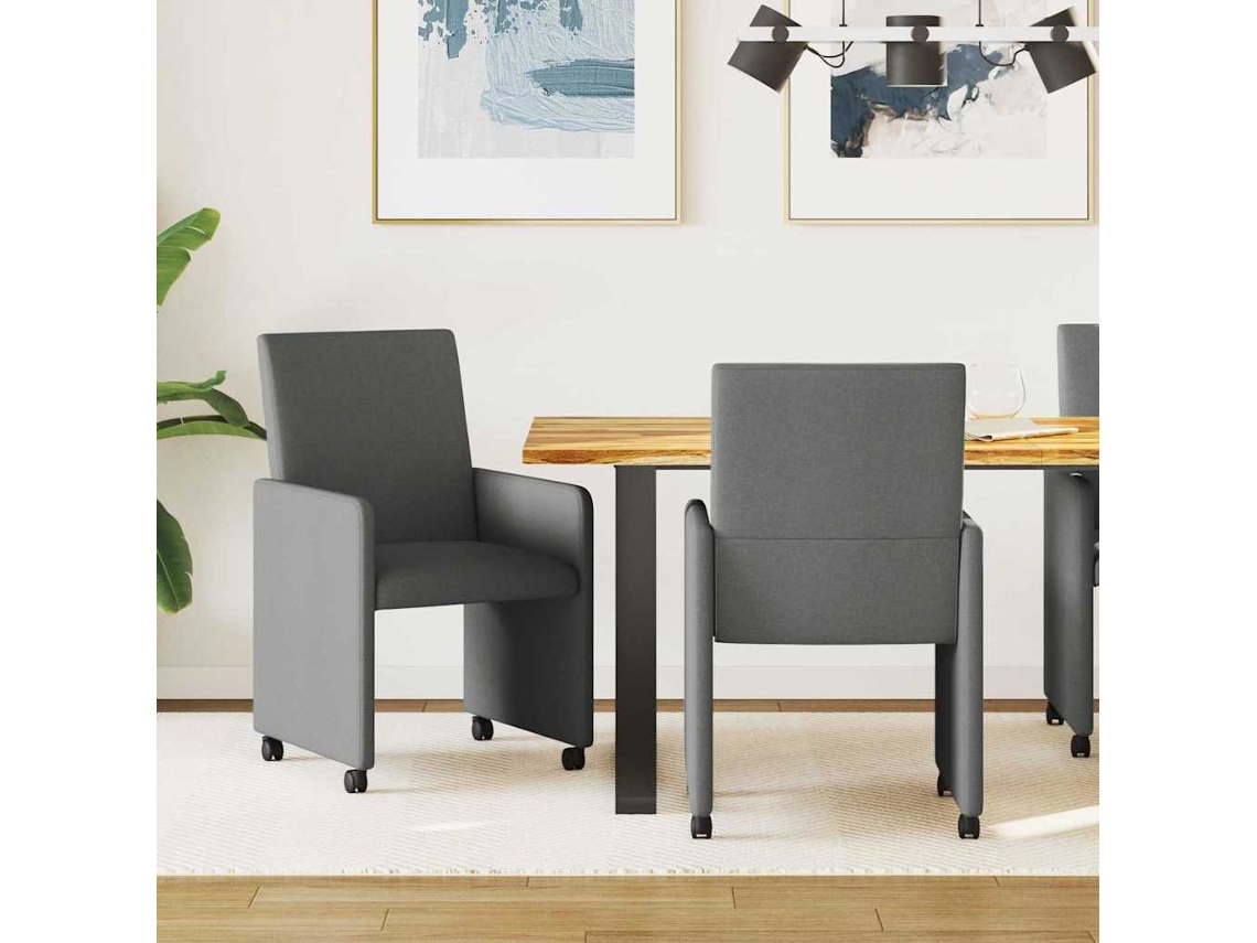 Vidaxl Cadeiras De Jantar Com Rodas 2 Unid. Tecido Cinza Escuro