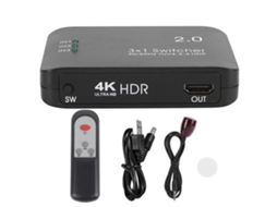 Aetheria comutador Hdmi 3 Entradas 1 Saída 4k 60hz com Controle Remoto Ir Led Abs Adaptador