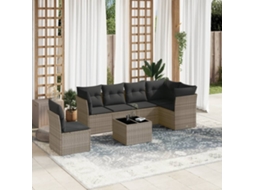 Vidaxl 7 Pcs Conjunto Sofás P/ Jardim C/ Almofadões Vime Pe Cinzento