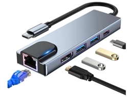 Adaptador Usb C Hub Multiport 5 Em 1 Usb C Docking Station Com 4k Hdmi Rj45 Ethernet Usb3.0 100w Pd Sliver Bestvite