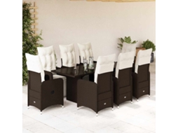 Vidaxl 9 Pcs Conjunto Bistrô De Jardim C/ Almofadões Vime Pe Castanho
