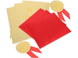 Conjunto De 36 Adesivos De Alumínio Dourado Em Relevo Para Medalhas De Premiação, Com 36 Fitas Vermelhas Em