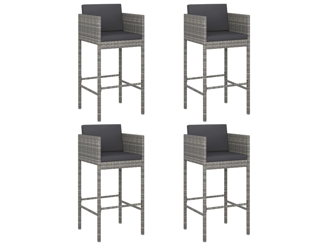 Maison Exclusive - Bancos De Bar Com Almofadões 4 Pcs Vime Pe Cinzento