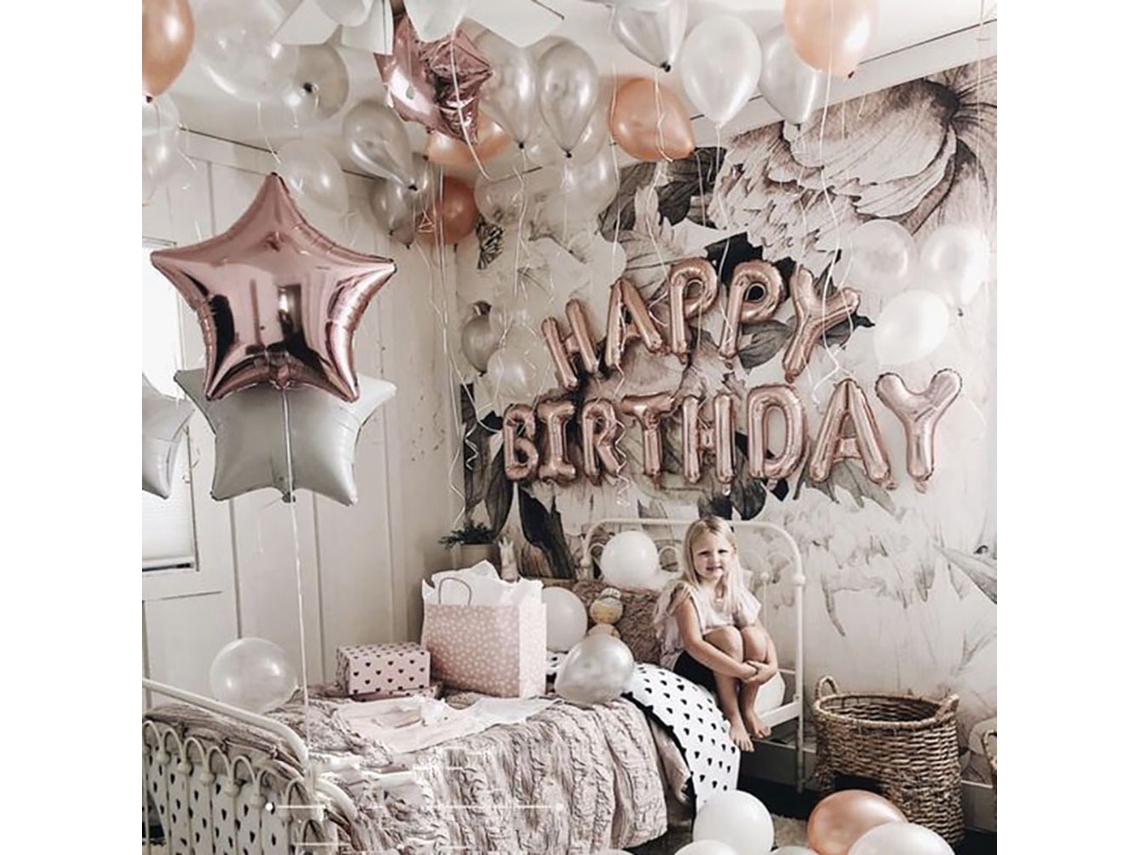 Conjunto De Balões De Aniversário (balões De Folha De Alumínio Com Letras De Rosa Gold De 16 Polegadas) Eoocoo