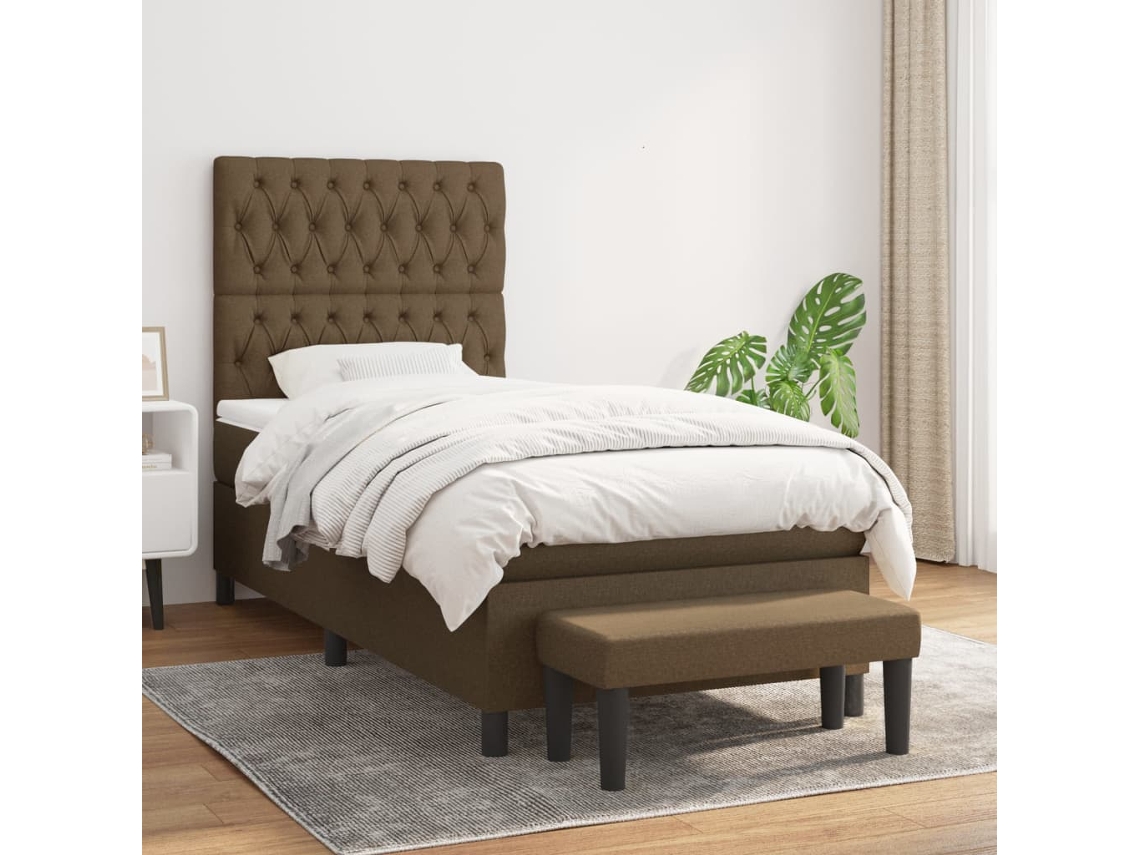 Cama Com Molas/colchão 90x190 Cm Tecido Castanho-escuro