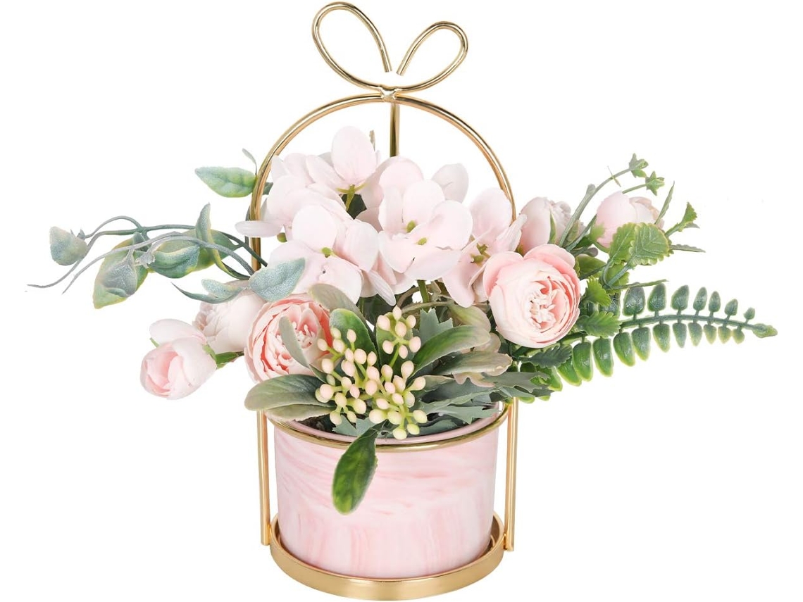 Arranjo de Flores Artificiais de Seda com Vaso, Hortênsias e Crisântemos Artificiais para Casa e Casamento AQUAFORGE