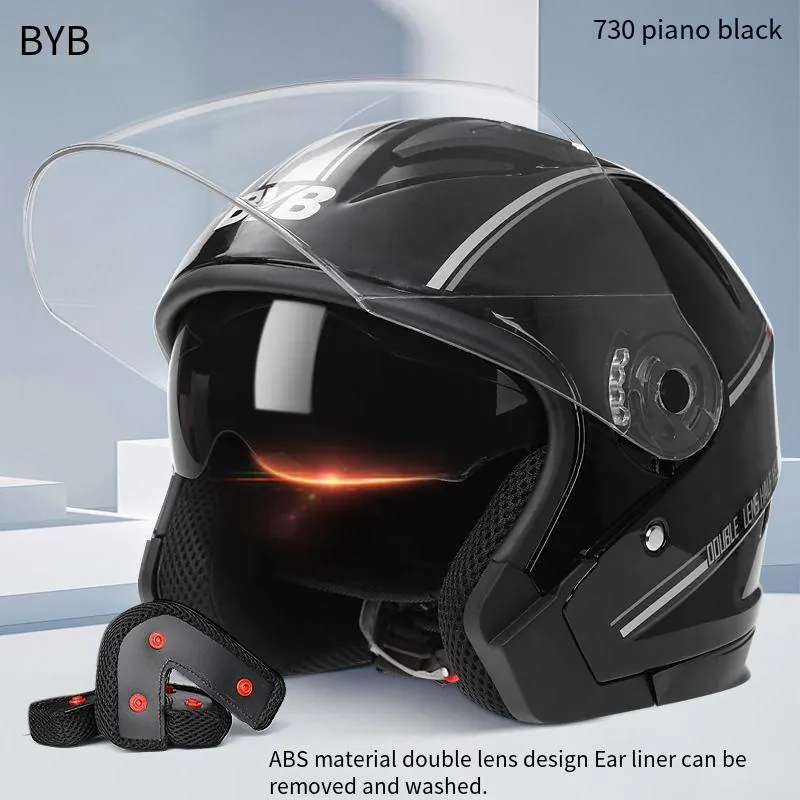 730 Capacetes Para Moto Elétrica - Perímetro Da Cabeça 56-62 Cm - Preto Brilhante