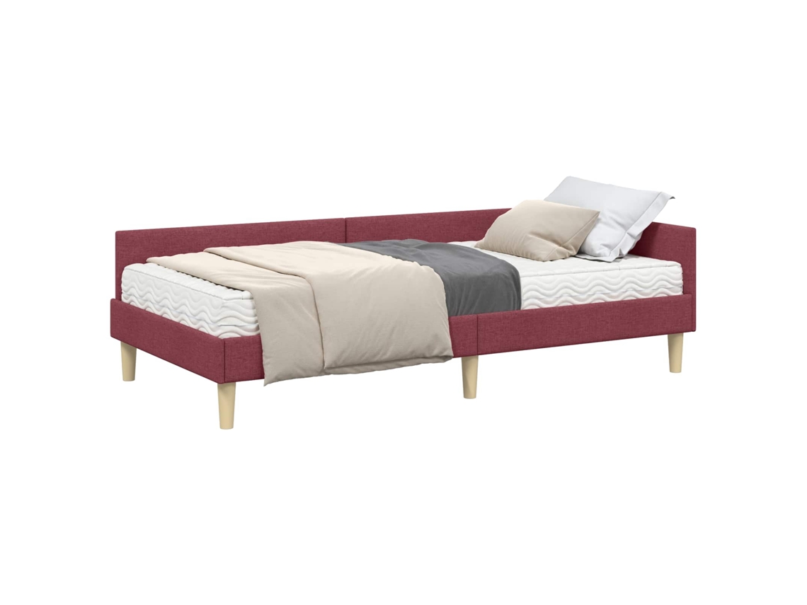 SYFAX™ Estrutura de Cama de Canto com Colchão 2 Pcs Cinzeto Tecido