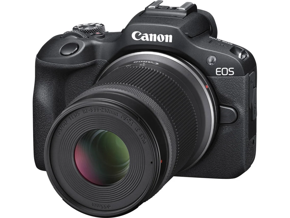 Máquina Fotográfica Mirrorless CANON EOS R100 + Objetiva RF-S 18-45mm f4.5-6.3 IS STM Preto + Objetiva RF-S 55-210mm F5-7.1 IS STM