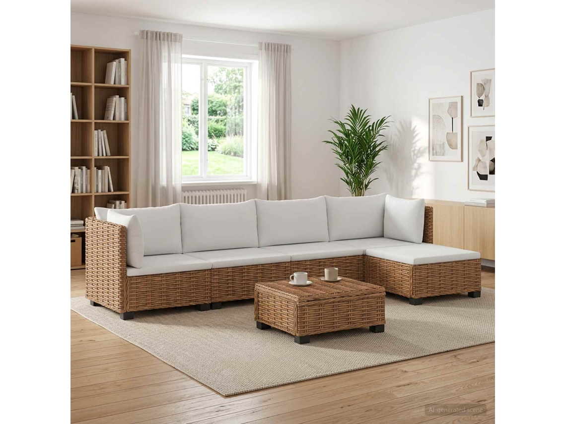 Vidaxl 6 Unid. Conjunto De Lounge Em Rattan Com Almofadas Gendt