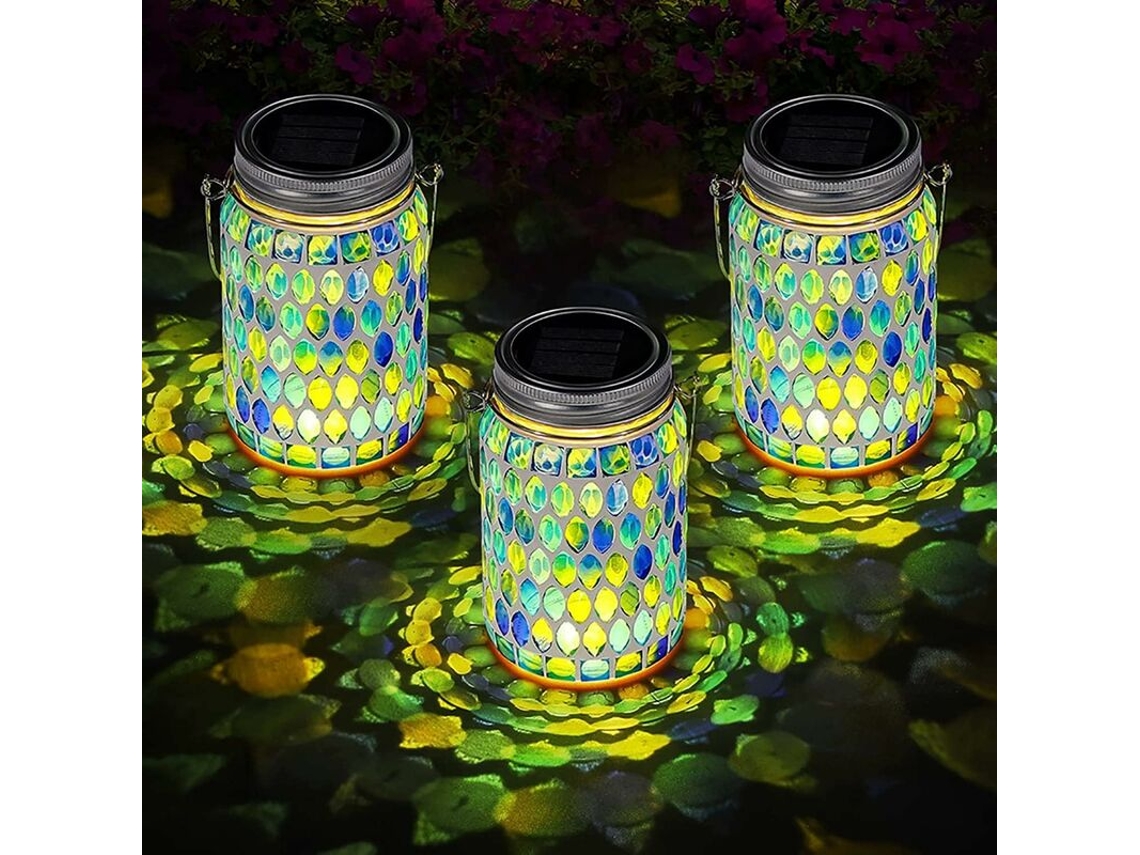 Lanternas de Vidro de Mosaico Solar Penduradas À Prova D'Água Lâmpada de Mesa Decorativa para Jardim Pátio Festa de Feriado Safira-1 Peça