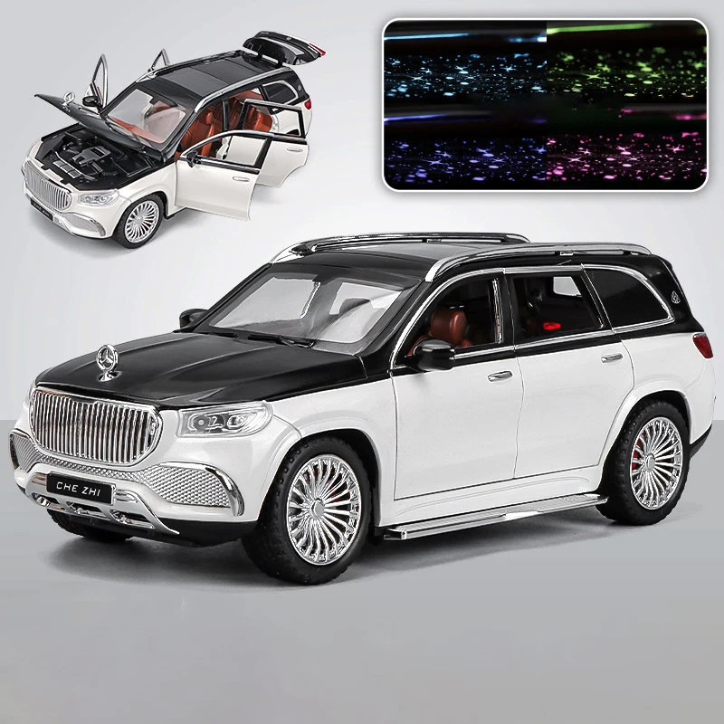 (branco E Preto) Miniatura De Carro Em Liga Metálica Fundida Na Escala 1:24, Com Efeitos De Som E Luz.