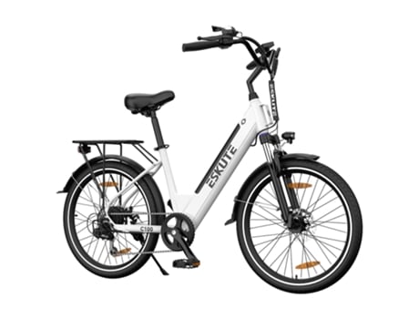 Bicicleta Elétrica ESKUTE C100 250W 36V 10.4Ah 25Km/H 50-60Km Travões de Disco Mecânicos Shimano 7 Velocidades Branco