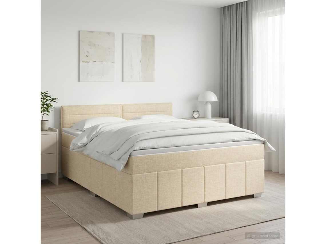 Vidaxl Cama Box Spring Com Colchão Creme 140 X 200 Cm Tecido
