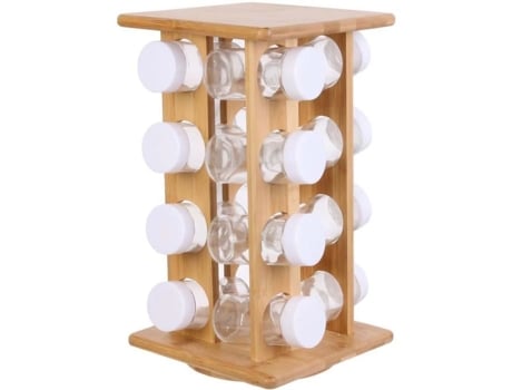 Expositor de especiarias - Cook Concept - Dispensador giratório de 16 potes - Madeira de bambu - Bege - Alt.31 x 17,5 x 17,5 cm