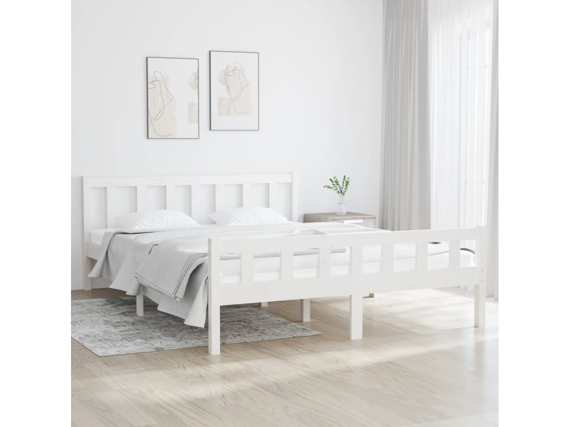 Vidaxl Estrutura de Cama King 150x200 Cm Madeira Maciça Branco