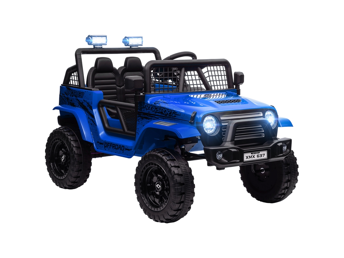 Carro Elétrico Infantil com Suspensão Macia e Controle Remoto, Led e Buzina 12v em Plástico/metal Azul