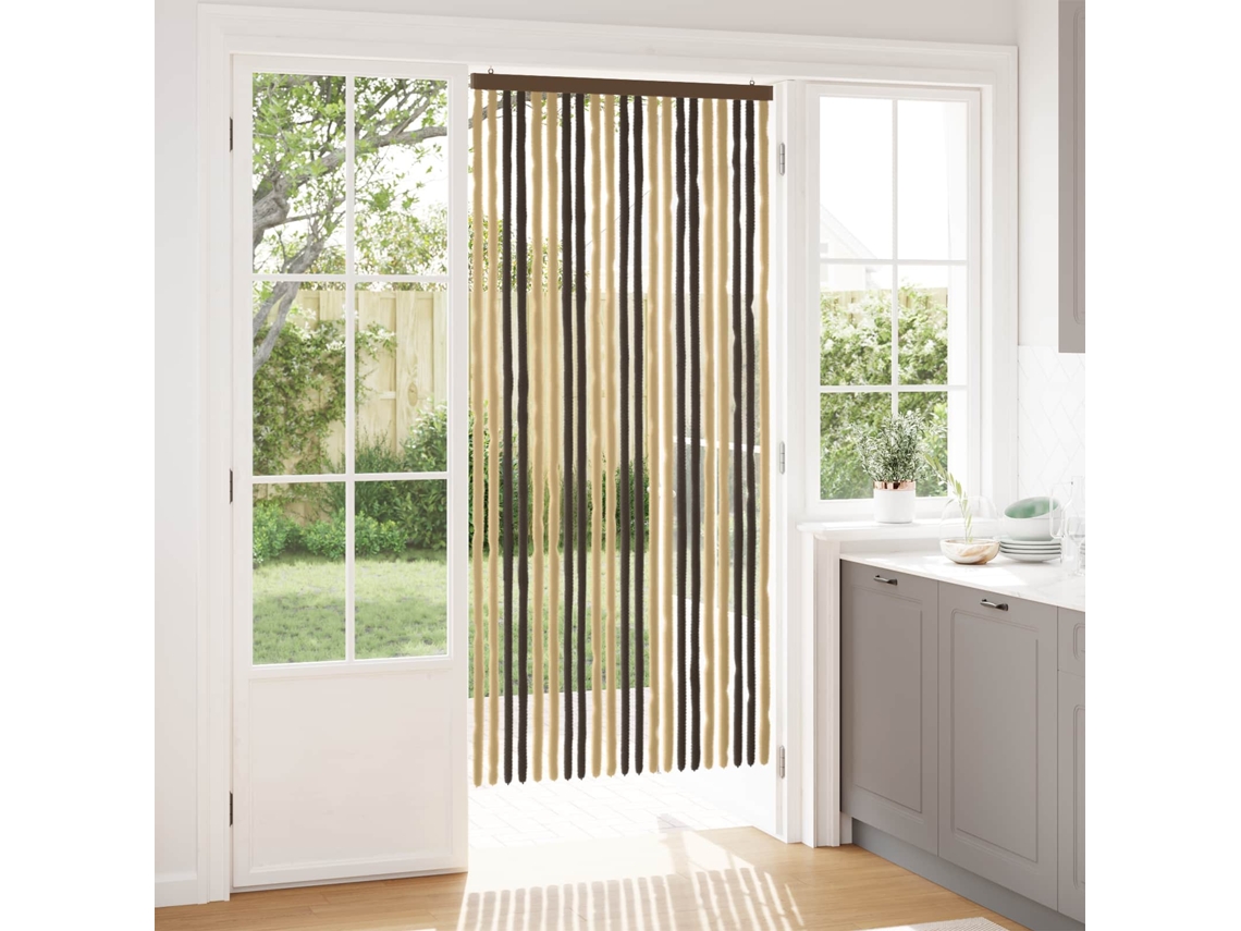 Vidaxl Cortina De Insetos Chenille Marrom Escuro E Bege 90 X 200 Cm