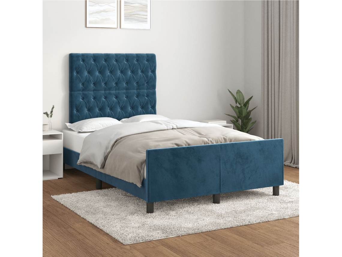 Estrutura De Cama Com Colchão Azul Escuro 120x190 Cm Veludo