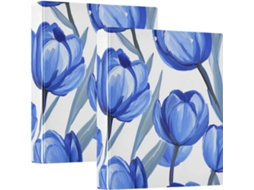 Fichário Pasta Of 1, 5 Polegadas With Blue Tulip Print, White Fund, 3 Rings With Internal Bags, Packet