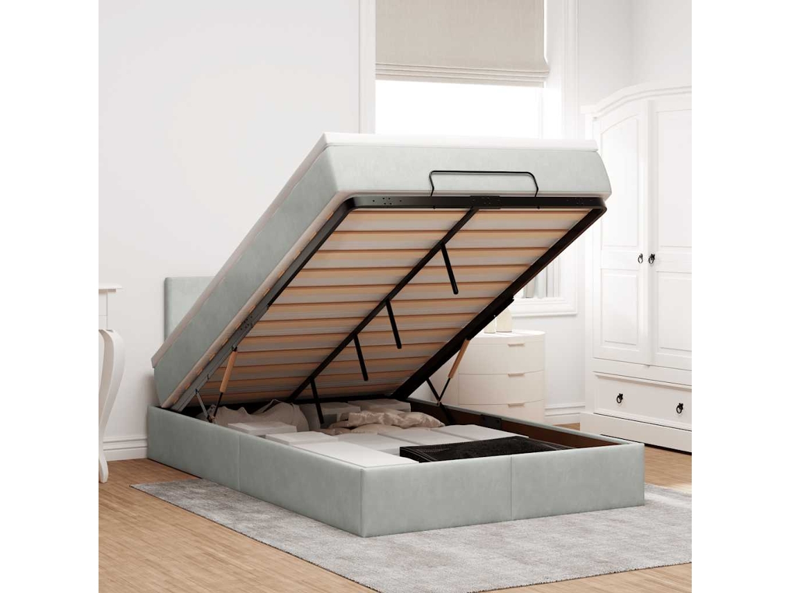 Cama Otomana Com Colchão Cinza Claro 120x190 Cm Veludo