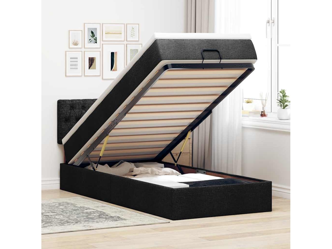 Vidaxl Cama Otomana Com Colchão Leds 80x200cm Tecido Preto