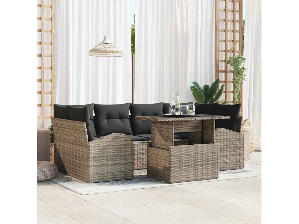 Vidaxl Conjunto De Sofá De Jardim 7 Unid. Cinzeto Vime Pe