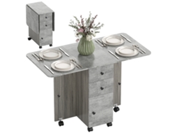Mesa de Jantar Dobrável com Rodas, Asas Dobráveis, 2 Gavetas e Guarda roupa Até 6 Pessoas, 120x60x76,5 Cm Cinza Ge