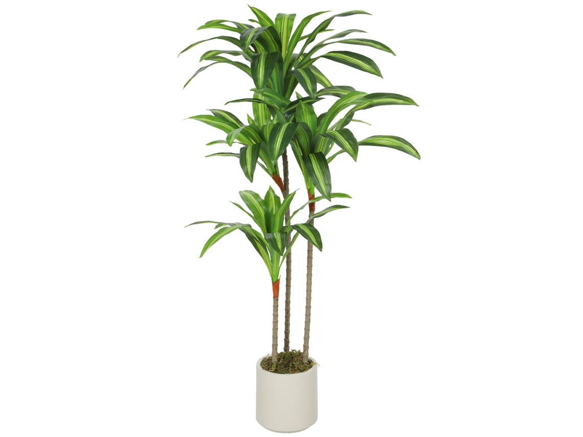 Árvore Artificial Escritório. Dracaena De 120 Cm Com Tronco Flexível E Vaso Branco Para Sala De Estar, Quarto E