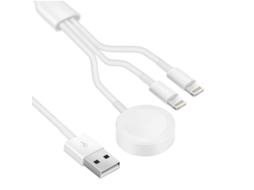 Carregador sem fio 3 em 1 para iPhone, Airpods e Apple Watch, com cabo USB iluminado