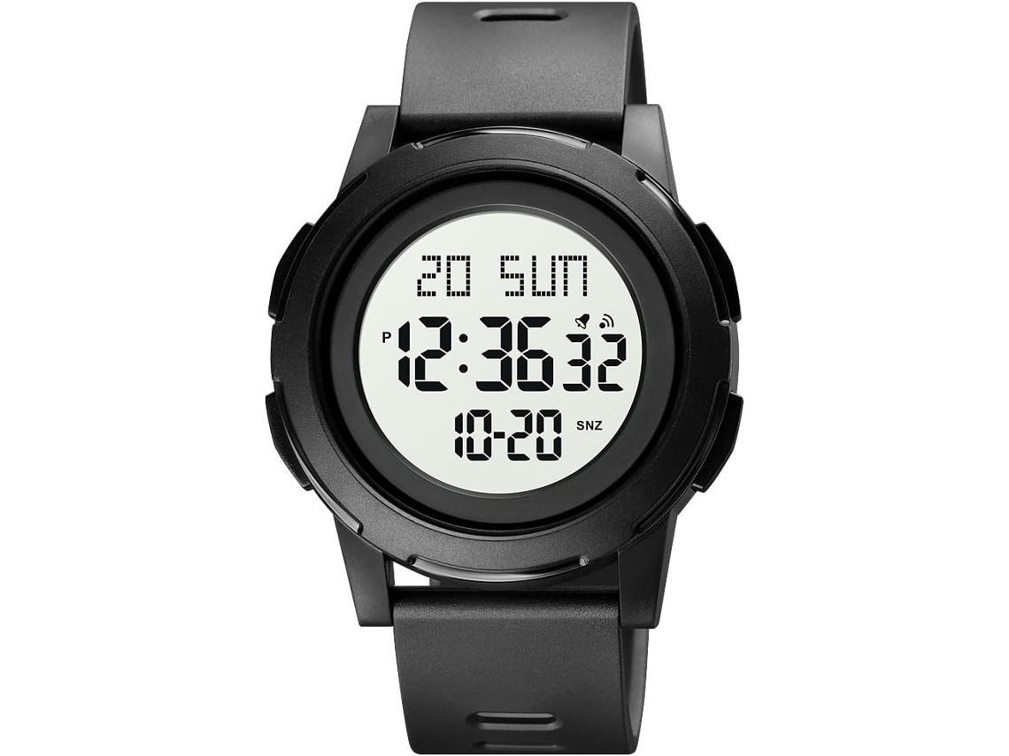 Lurelia Relógio Digital, Visor Digital, Led, Cronómetro, Alarme, Data/calendário, 12/24h, Silicone, Abs, Resistente À Água 5atm, Preto, Branco
