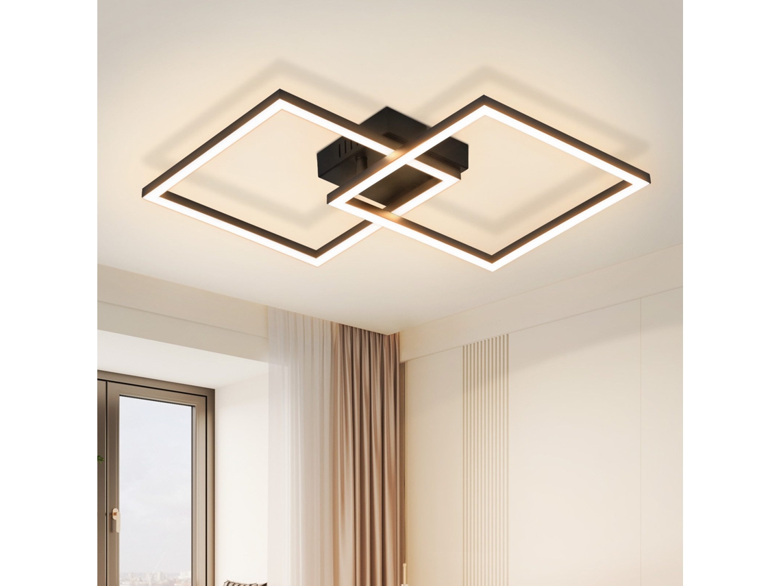 ZMH Luminária de teto LED para sala de estar, 2 molduras, preta, moderna, quadrada, 3000K