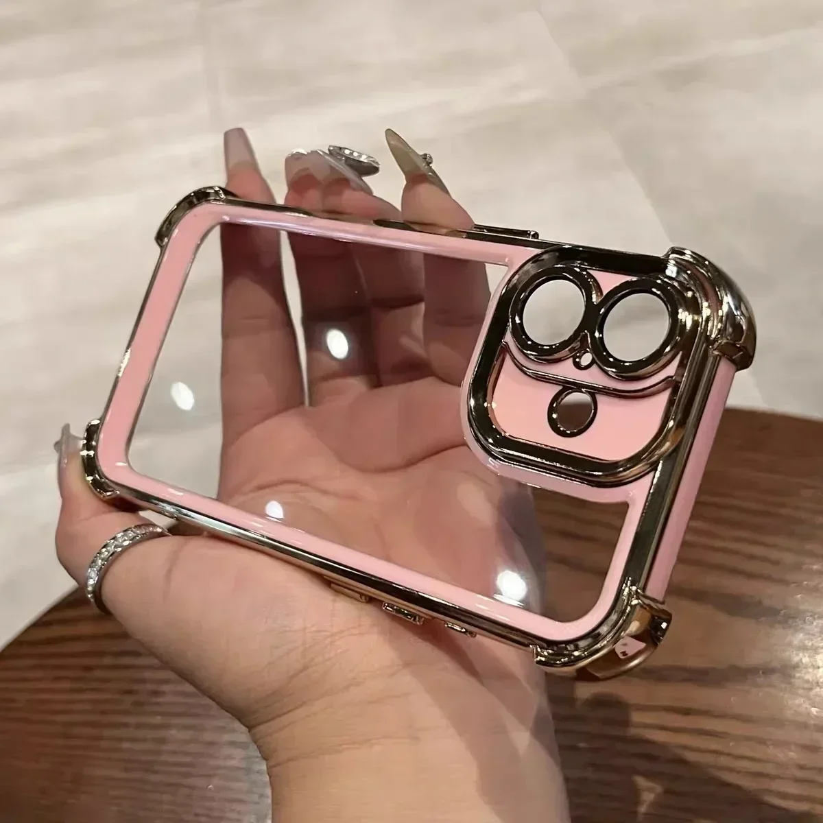 Capa Para Celular (iphone 13 Rosa) À Prova De Choque Com Cobertura Total, Transparente Com Revestimento Eletroplástico.